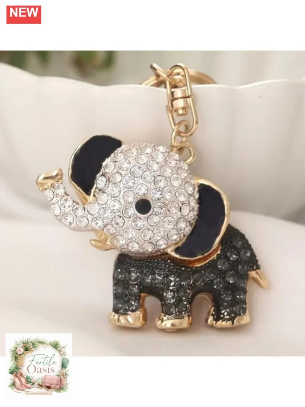 Crystal Rhinestone Elephant Keychain Bag Purse Charm for Women